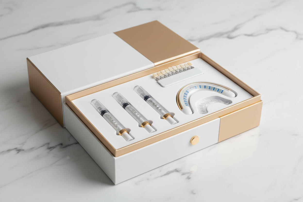 premium home bleaching kit in einer schönen premium verpackung aber ohne marke sichtbar zu machen 